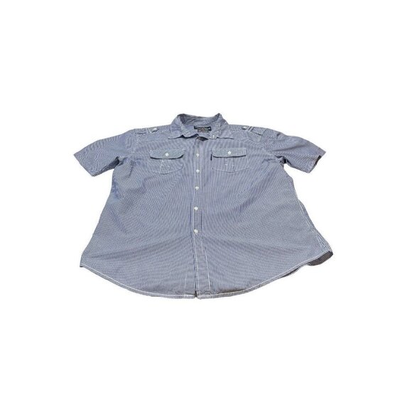 ECKO UNLTD Men’s 2XL Striped Button Up Shirt Blue Short Sleeve - Picture 4 of 8